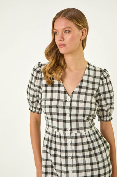 Roman Black Check Button Midi Dress