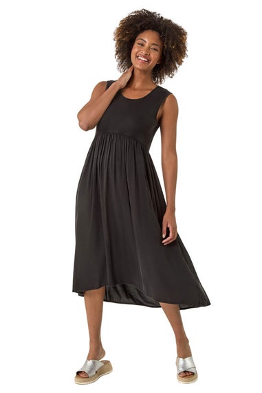 Roman Black Ribbed Stretch Midi Dress