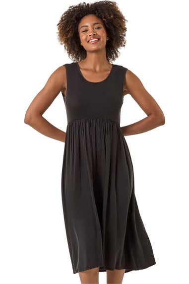 Roman Black Ribbed Stretch Midi Dress