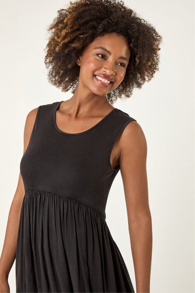 Roman Black Ribbed Stretch Midi Dress