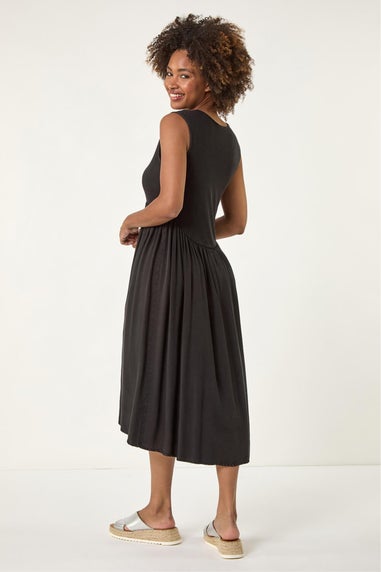 Roman Black Ribbed Stretch Midi Dress