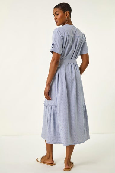 Roman Blue Stripe Tie Waist Midi Dress