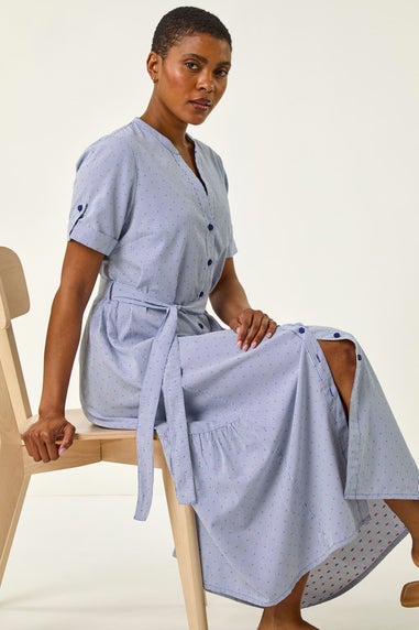 Roman Blue Stripe Tie Waist Midi Dress