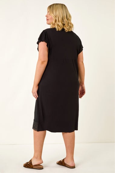 Roman Black Curve Lace V-Neck Midi Dress