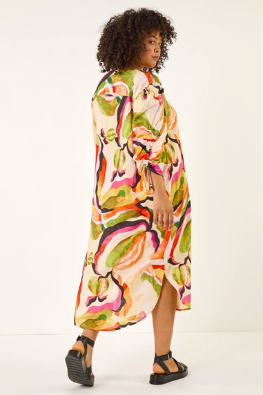 Roman Green Curve Swirl Print V-Neck Midi Dress