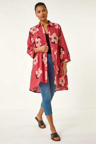 Roman Red Longline Floral Print Blouse