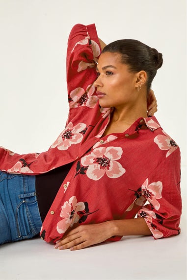 Roman Red Longline Floral Print Blouse