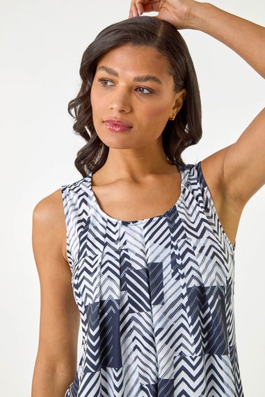 Roman Black Mono Print Hanky Hem Top