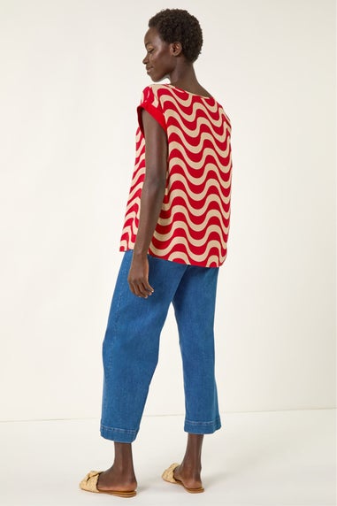 Roman Red Wave Print Shell Top