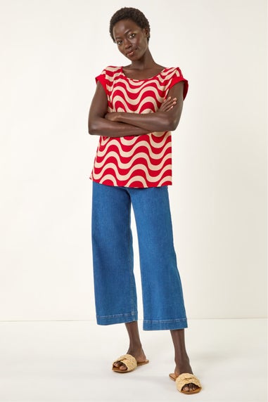 Roman Red Wave Print Shell Top