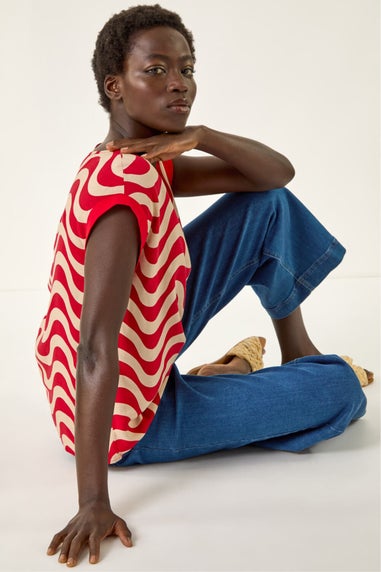 Roman Red Wave Print Shell Top