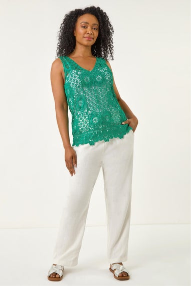 Roman Green Petite Crochet Vest Top