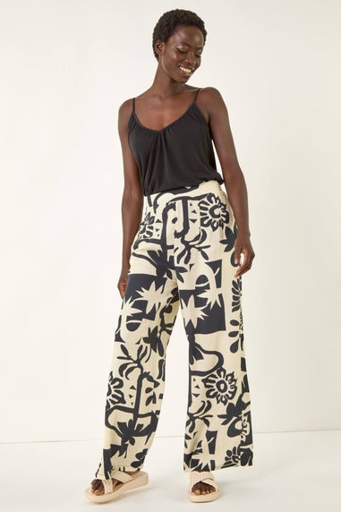 Roman Ivory Contrast Print Wide Leg Trouser