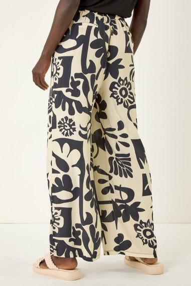Roman Ivory Contrast Print Wide Leg Trouser