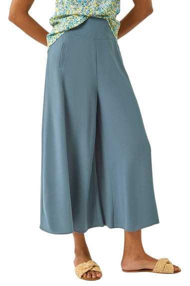 Roman Steel Blue Palazzo Culotte Wide Leg Trouser