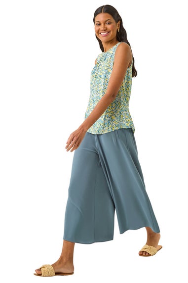 Roman Steel Blue Palazzo Culotte Wide Leg Trouser