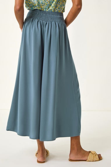 Roman Steel Blue Palazzo Culotte Wide Leg Trouser
