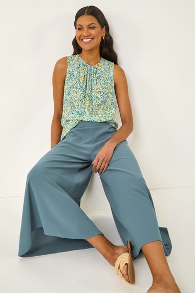 Roman Steel Blue Palazzo Culotte Wide Leg Trouser