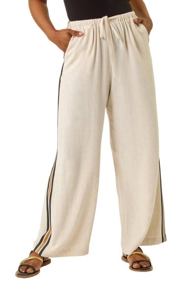 Roman Natural Petite Linen Mix Side Stripe Trouser