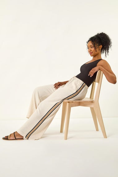 Roman Natural Petite Linen Mix Side Stripe Trouser
