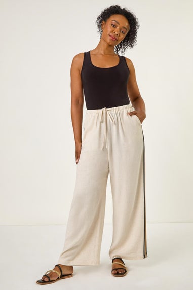Roman Natural Petite Linen Mix Side Stripe Trouser