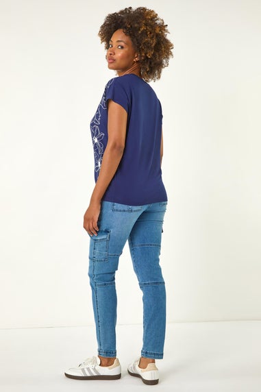 Roman Navy Hotfix Floral Stretch T-Shirt