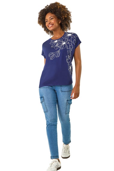 Roman Navy Hotfix Floral Stretch T-Shirt