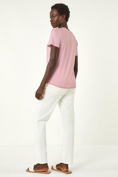 Roman Light Pink Bead Trim Detail V-Neck Top