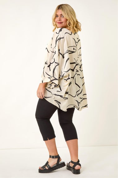 Roman Ivory Curve Mono Print Longline Top