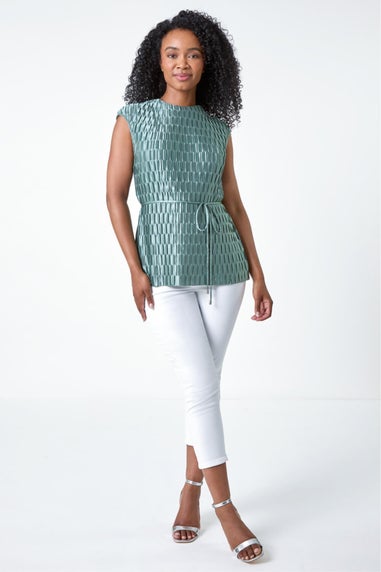 Roman Sage Petite Shimmer Pleat Detail Tie Top