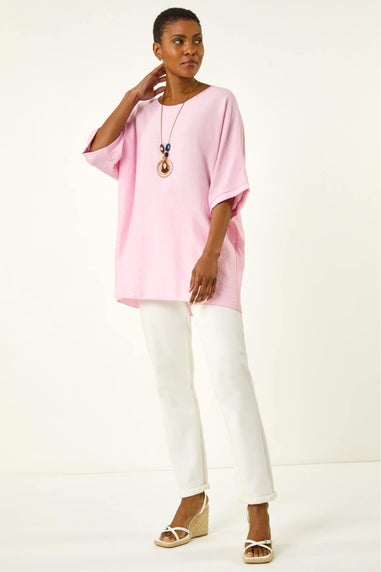 Roman Pink Plain Tunic Top with Necklace