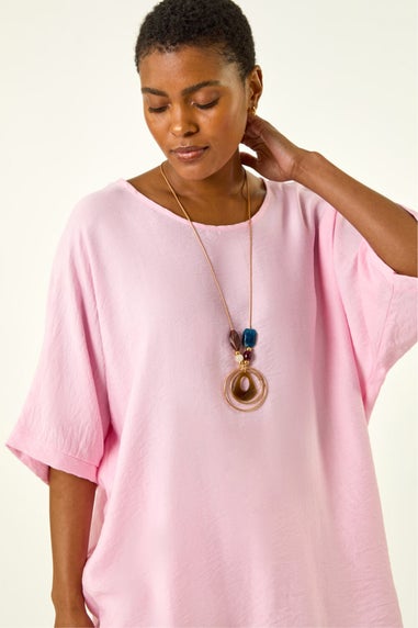 Roman Pink Plain Tunic Top with Necklace