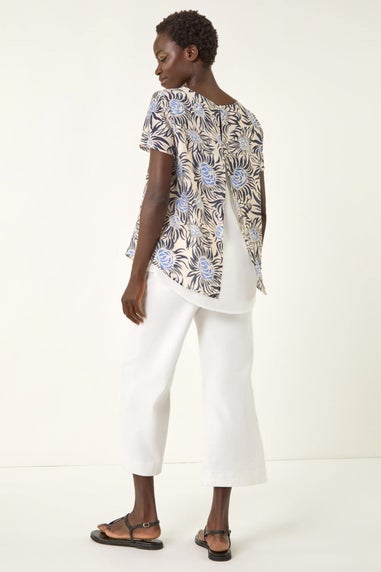 Roman Black Floral Print Double Layer Top