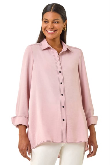 Roman Light Pink Constrast Stitch Shirt