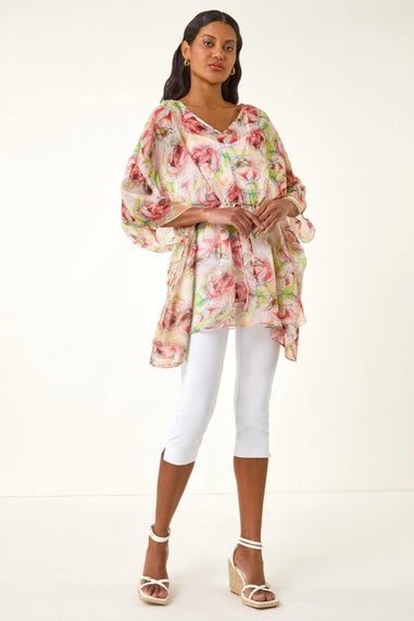 Roman Red Floral Print Kimono Top