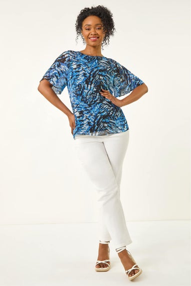 Roman Navy Petite Abstract Angel Sleeve Top
