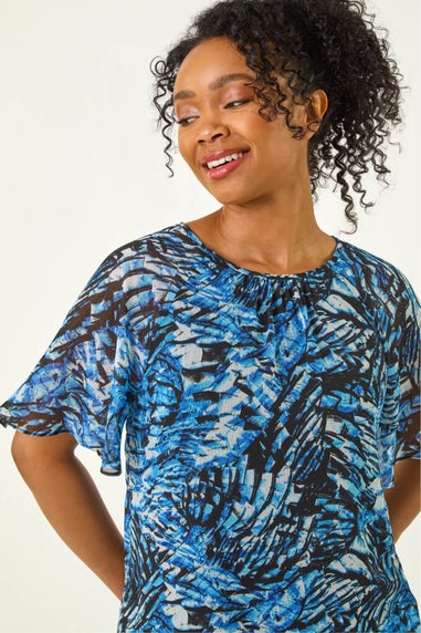 Roman Navy Petite Abstract Angel Sleeve Top