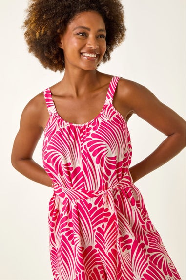 Roman Pink Abstract Strappy Jumpsuit