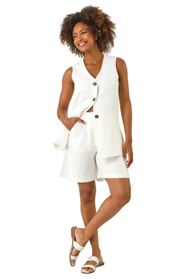 Roman Ivory Longline Button Waistcoat Jacket