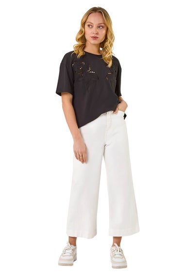 Dusk Black Floral Cut Out T-Shirt