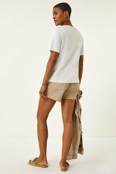 Roman Ivory Palm Print Cotton T-Shirt