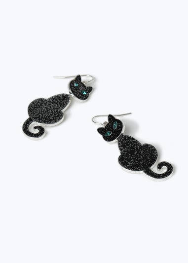 Muse Black Glitter Cat Earrings
