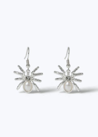 Muse Halloween Silver Spider Drop Earrings