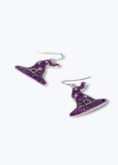 Muse Purple Halloween Glitter Witch Hat Drop Earring