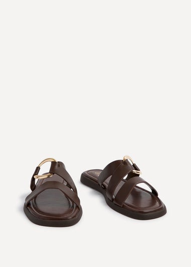 Linzi Cassandra Brown Faux Leather Double Strap Sandal