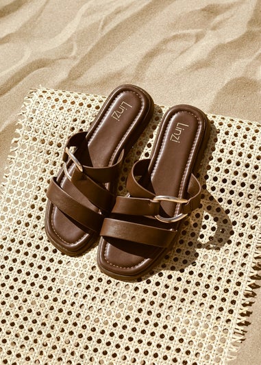 Linzi Cassandra Brown Faux Leather Double Strap Sandal