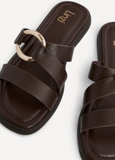 Linzi Cassandra Brown Faux Leather Double Strap Sandal
