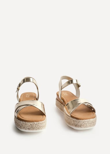 Linzi Sarelli Wide Fit Gold Faux Leather Cork Flatform