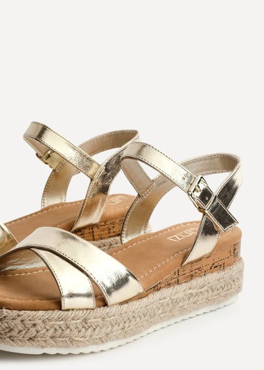 Linzi Sarelli Wide Fit Gold Faux Leather Cork Flatform