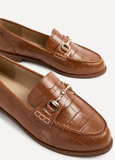 Linzi Maison Tan Faux Croc Patent Leather Loafer